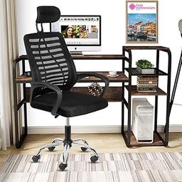 Casa Copenhagen,Mesh Office Desk,Rocking, Ergonomic Computer Chair Adjustable High with Headrest and Comfortable Armrest Swivel Chair - Ebony Black & Black Handle-image-97