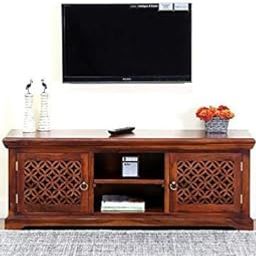 LEGEND HOME FURNITURE Sheesham Wood TV Stand with 2 Door & Shelf Storage for Living Room Home Entertainment Unit Center Console TV Table Wooden Tv Cabinet (Natural Brown Finish)-image-71