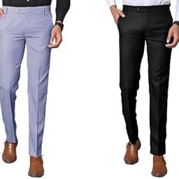 Men Regular Fit Cotton Blend Trousers (Pack of 2 Sky Blue & Black)-image-69