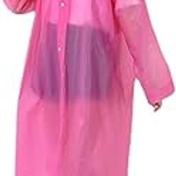 Casual Solid Women Raincoat (Hooded Ponchu Raincoat_Pink_L)-image-9