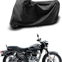 Water Resistant Motorcycle Body Cover Compatible for Royal Enfield Bullet 350 Heavy Duty Fabric Outdoor Indoor Protection (Black)-20