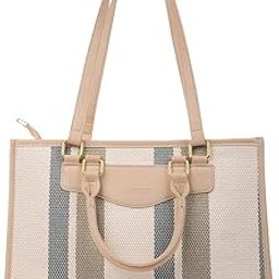 Women’s Textured Striped Handbag | Top Handle & Shoulder Bag | Spacious Office Tote Bag with Zip Closure-image-100