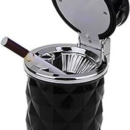 Flenzy Plastic Diamond Cut Car Ashtray With LED Light High Temperature Resistant Air Outlet Car Ashtray For Car Ash Black-24