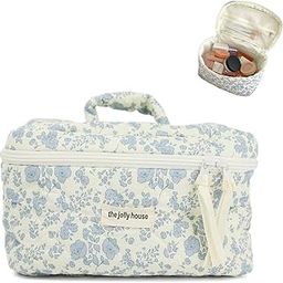 MAYCREATE® Makeup Organizer Bag, Large Cosmetic Organizer Bag, Floral Print Makeup Bag, Soft Cotton Toiletries Cosmetic Bags for Women, Travel Toiletry Pouch for Women, with Handle (25x15x16cm)-12