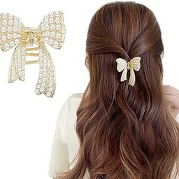 ZIBUYU® Small Pearl Bow Hair Accessories for Women Wedding,Bow Hair Clips for Women,Golden Alloy Half Updo Charm Fashion Meta Clips Girls-image-73