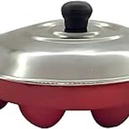 Non-Stick Aluminium Appam Maker Pan, 12 Cavity, 20 cm Cooking Surface, Red and Black with Silver Lid, Gas Compatible-29
