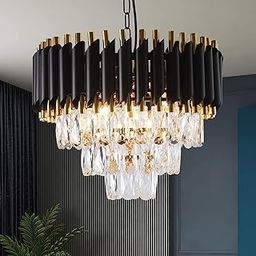 SINOMAN Statement Modern Led Ceiling Light Black and Gold Chandelier with Crystal Accents, Perfect for Stylish Bedrooms, Kitchens, Entryways (Dia:16inch)-image-75