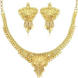 Affordable 18k Gold Plated Choker Adjustable Necklace Set with Dangler Earrings Jewellery Set for Women & Girls|Set of 1|N73742-image-3