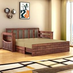MAMTA DECORATION Solid Sheesham Wood 3 Seater Sofa Cum Bed With Drawer and Side Pocket Storage | Wooden Italian Bed With Headboard | Multipurpose Sofa Furniture for Home and Living Room (Honey Finish)-13