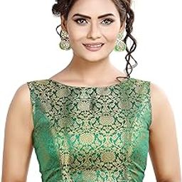 Womens Traditional Rich Banaras Brocade Sleeveless Readymade Saree Blouse-image-0