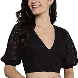 Black Lace Puff Sleeve Crop Top-picture-23