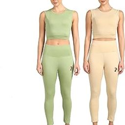 Stretchable Activewear Sleeveless Crop Top with Long Pants with Back Pocket for Workout Top & Bottom Set Gym Yoga Sports Running Track Suits For Girls/Women - Pack of 2-image-113