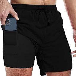 Mens Swim Trunks with Compression Liner 5 Inch Inseam Quick Dry Swim Shorts Mens Swimsuit Board Shorts with Pockets-image-59