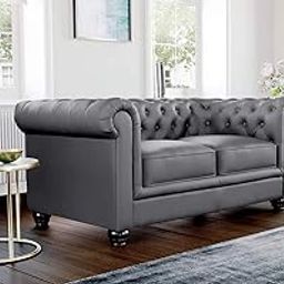 ES ESPINHO ESPN0001 Solid Sal Wood Leatherette Upholstered Button Tufted Chesterfield 2 Seater Sofa Set for Living Room, Bluish Grey Color-image-44