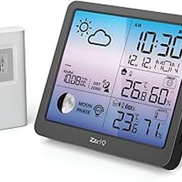 DeWire Wireless Weather Station with Outdoor Sensor & Color Display - Indoor/Outdoor Temperature & Humidity Monitor, Moon Phase, Barometric Pressure, Auto-Dimming, 100Mtr Range, Alarm Clock-31