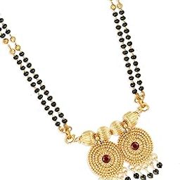 2 Vati Wati Mangalsutra For Women Girls Ladies Temple South Indian Traditional 1 Gram Gold Stylish Maharashtrian Long Chain Double Mangal sutra Pendant Tanmaniya Black golden Nallapusalu Chains-image-72