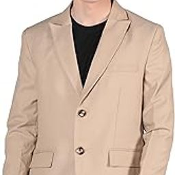 Men Solid Slim Fit Notched Lapel Single Breasted Formal Blazer Beige 3XL-image-97