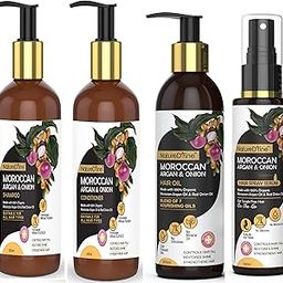 NatureDfine Moroccan Argan & Onion Hair Shampoo + Hair Oil + Conditioner + Hair Spray Serum | Hair Shampoo & Conditioner for Hair Fall Control and Regrowth | Hair Spray Serum for straightening | Onion hair oil | Pack - 4 ​(900 ml-image-37