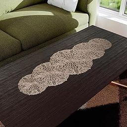 Fun Homes 13x36 Inch Soft Leather Anti Slip Table Runner for Centre Table | Stylish & Glossy Gola Design Dining Table Runner for Living Room | Dining Table Accessories for Home & Hotel | Golden-25
