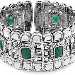 Green Kundan & Stones Traditional Oxidised Bracelet For Women-ZPFK16625-image-88