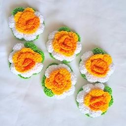 Crochet Flower Sew On Applique Patches | Rose Crochet Flower | Pack of 6, Size : 11 cm | for Dresses, Sarees, Crafts Making, Sewing & Embroidery, DIY Art & Craft | Handicrafts by Zealza (Green)-image-92