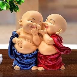 Karigaari India Handcrafted Resine Little Laughing Buddha Monk Sculpture | Showpiece for Home Décor and Office, Blue-image-12