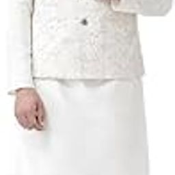 Men's Kurta Jacket Dhoti Set, Off White Cotton Blend, Regular Fit Printed Mandarin Collar Long Sleeves-image-27