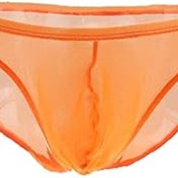 Men's Nets Yarn Bulge Pouch Bikini Briefs Breathable T-Back S Orange-image-22
