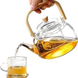 Gipibox® Glass Teapot with Infuser, Stovetop & Microwave Safe Glass Borosilicate Glass Kettle with Wooden Handle for Loose Leaf and Fruit Tea Kettle (Clear - 1 Liter)-picture-20
