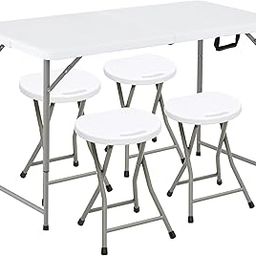 Livzing Heavy-Duty Plastic Portable Picnic Table with 4 Chairs- Height Adjustable and Foldable Table Chair Set for Picnic-Hiking-Patio-Party-Garden-Travel Friendly Multi Purpose Dining Set - White-23