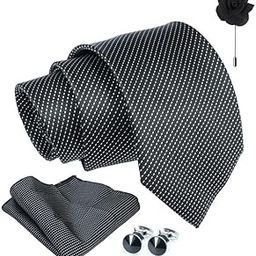 Micro Dotted Tie For Men – Formal Ties Set With Pocket Square, Cufflink & Flower Pin With Gift Box For Mens, Silk Fabric Neckties Gift Sets For Men’s (BDT1)-4