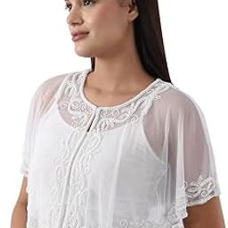 King Fashion Women's Net Hand Bead Stylist Poncho Shurgs Cape Style Silver Mix (White Flower)-picture-38