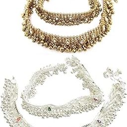 2 Pair of Golden/Silver Alloy Kundan Anklet for Women & Girls-image-84
