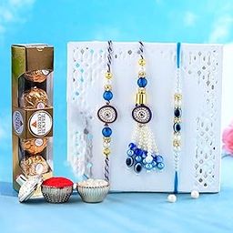 CraftVatika Chocolates With Evil Eye Rakhi For Brother Bhabhi Kids, Rakhi Set Of 3 For Bhaiya Bhabhi Kids, Evil Eye Lumba, Rakhi Chocolates Gift Rakhi With Gift Hamper (Type-2), 50 Grams-image-28