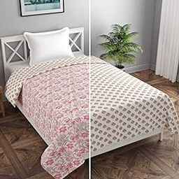 BREVARD Glace Cotton Single Duvet Cover/Rajai Cover/Blanket Cover with Zipper (60x90 Inches, Offwhite Pink)-image-35