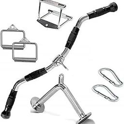 Combo of Gym Accessories attachments, Triceps EZ Curl Handle Pro-Grip, V Handle, Seated Rowing Handle, D Handle pair with Safety Locks-3