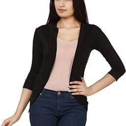 Women's Rayon 3/4th Sleeves Black Fashionable Shrug-image-82