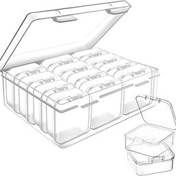 12 Pack Transparent Jewellery Organizer Boxes Durable Plastic Storage Containers for Earrings, Rings Small Accessories Multipurpose for Home, Travel Office Stackable DIY Friendly (Each 5.5cm*5.5cm)-31