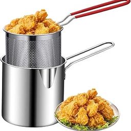 Stainless Steel Deep Fryer Pot with Basket | Long Handle Mini Fryer for French Fries, Chicken Wings, Fish & Pasta | Versatile Fry Pan with Removable Oil Drain Rack | 2Pcs-image-82