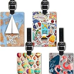 Lentikart 3D Lenticular Luggage Tag Set of 4 | Paper Plane + Stamp Sticker + Hot Air Balloon + Pink Flamingo | Luggage/Bag/Travel ID Label Tags for Suitcase & School Bags-10