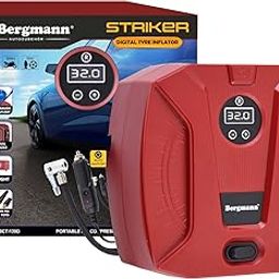 Bergmann Striker Digital Compact & Portable Car & Bike Tyre Inflator | 12V Dc, 120W, 100% Copper Motor | Digital Gauge with Preset & Auto Cut-Off | Braided Hose | Led Light | Red-6