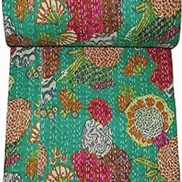 Textile Work Creations TI AMO Cotton Izharli Handmade Bedspread Kantha Quilt King Size Bohemian Bedspread Kantha Quilt Single-image-82