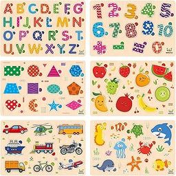 Webby Wooden Educational Colorful Alphabets, Counting Numbers, Fruits, Sea Animals, Public Transport and Shapes Puzzle for Preschool Kids - Set of 6-image-4