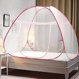 WELLBERG Pop Up Bed Mosquito Net with Bottom, Folding Design Breathable high Density mesh for Indoor and Outdoor,Portable and Washable with 20 Pairs of Stars and Hearts Mosquito Net (RED)-32
