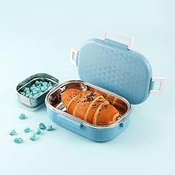 CELLO Altro Neo Lunch Box, Neo Blue, 700ml, 2 Container Lunch Box for Kids | Steel Insulated Lunch Box with Veg Box | Leak-Proof Air Tight Container Tiffin Box for Kids | Ideal for School & Picnic-1