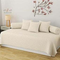 Hidecor Super Soft Cotton Self Design diwan Set for Living Room, diwan Set Covers Cotton, diwan 6 Pieces One Single Bedsheet with 3 Cushion Cover,2 Bolster (Off White)-4