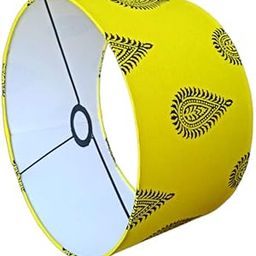 paisley print drum lamp shade in bright yellow fabric for your table and floor lamps (in 6 different sizes) (18 in dia x 10 in ht)-image-50