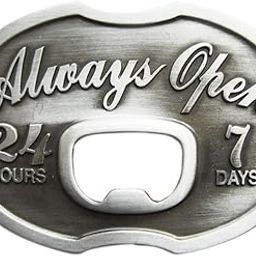 Vintage Always Open Beer Bottle Opener Belt Buckle also Stock in US, Antique Silver, One Size-31