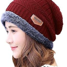 Girl’s/Ladies/Women Winter Woolen Red with Fold Cap/Beanie-image-61