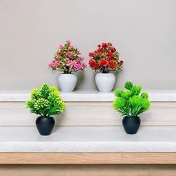 GRACEFUL DWELLINGS Artificial Plants, Artificial Plastic Eucalyptus Plants Small Indoor Potted Houseplants, Small Faux Plants for Gifts Home Decor Bathroom Office Farmhouse Decoration Pack of 4-image-73
